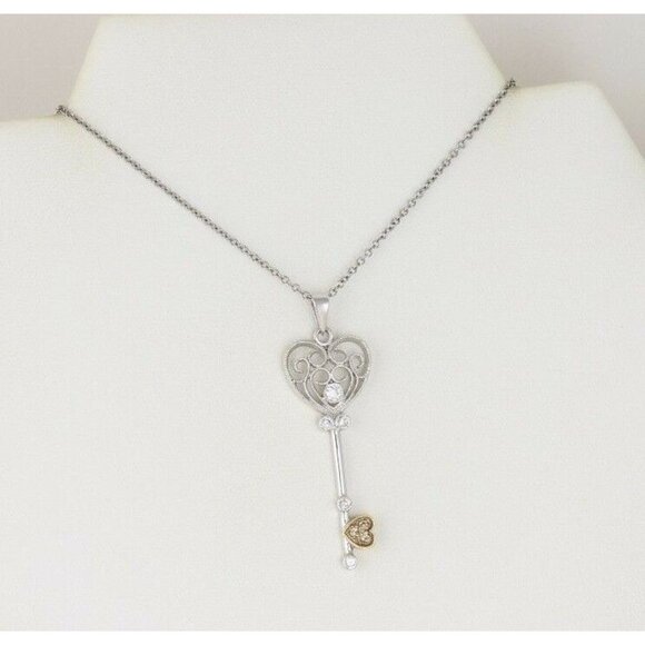 Heart Key Heart Necklace Sterling Silver Cz accents 16 inch chain - Picture 5 of 9